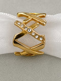 Gold Tone Crisscross Openwork Rhinestone Statement Ring Size 7.5