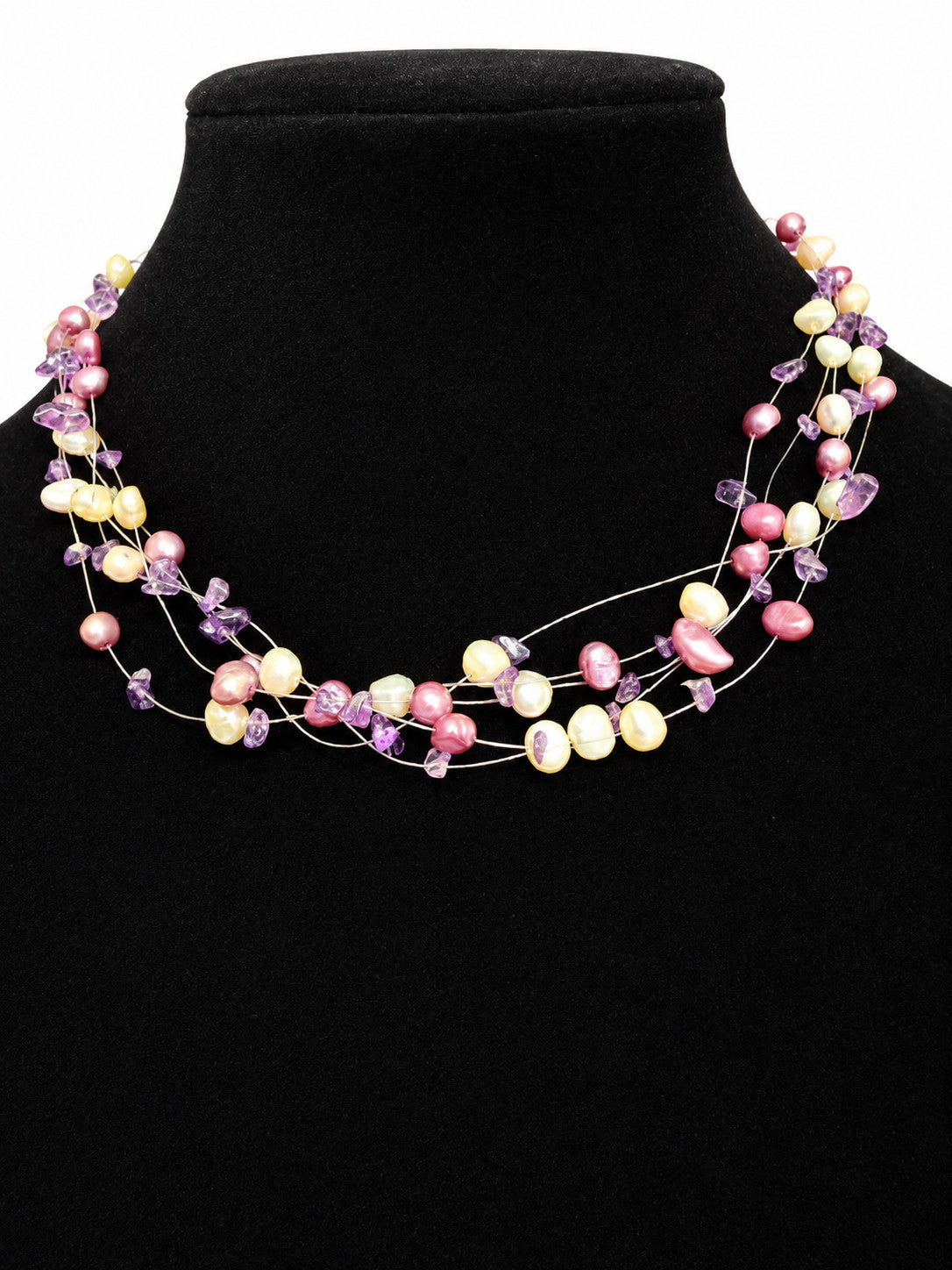 Pastel multi-strand illusion necklace