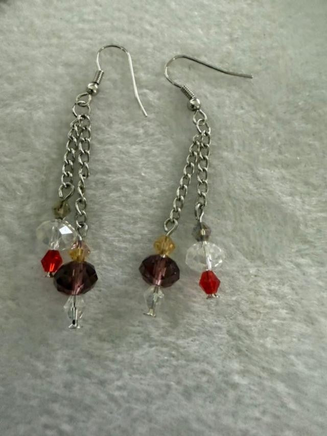 You & I Multi Strand Silver Tone Crystal Bead Necklace Earrings Set 35"