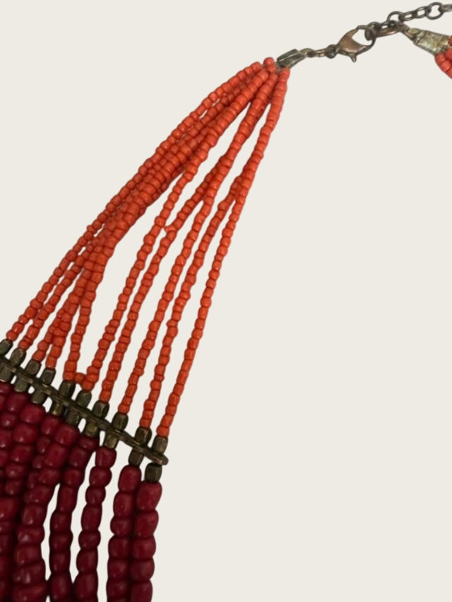 Original Vintage African Ethnic Necklace - Orange - Metal - Maroon - Bohemian
