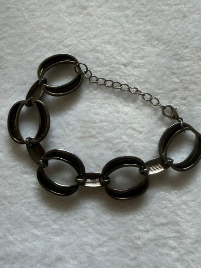 Gunmetal Oval Link Rhinestone Accent Bracelet 8” Adjustable Statement