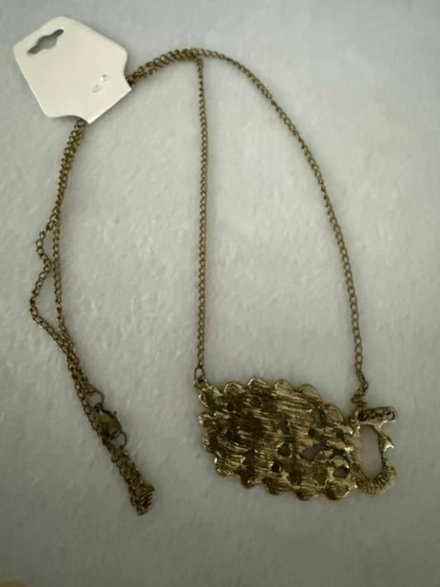 Fashion Jewelry Peacock Pendant Necklace Multicolor Rhinestone Gold Tone Chain