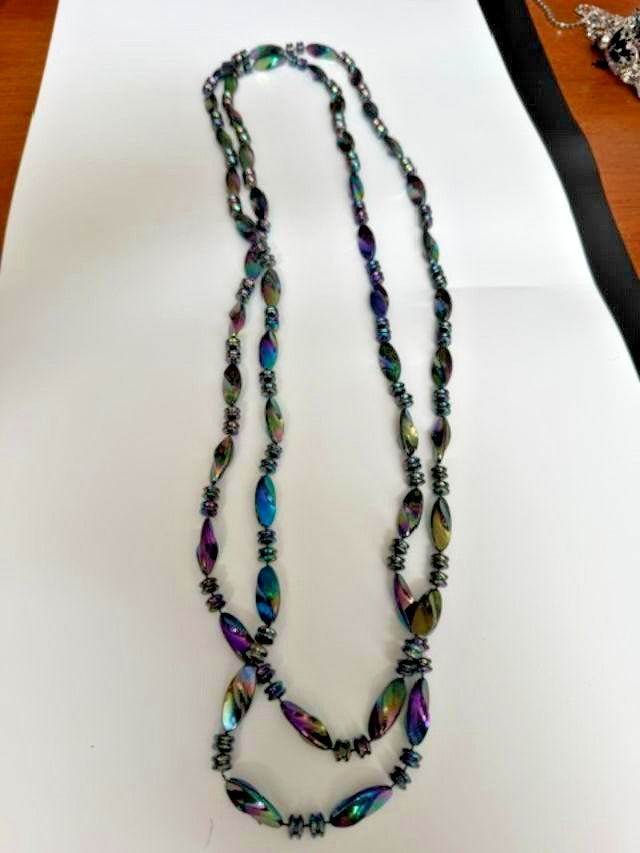 36" Rainbow Iridescent  Bead Necklace Long Costume Jewelry