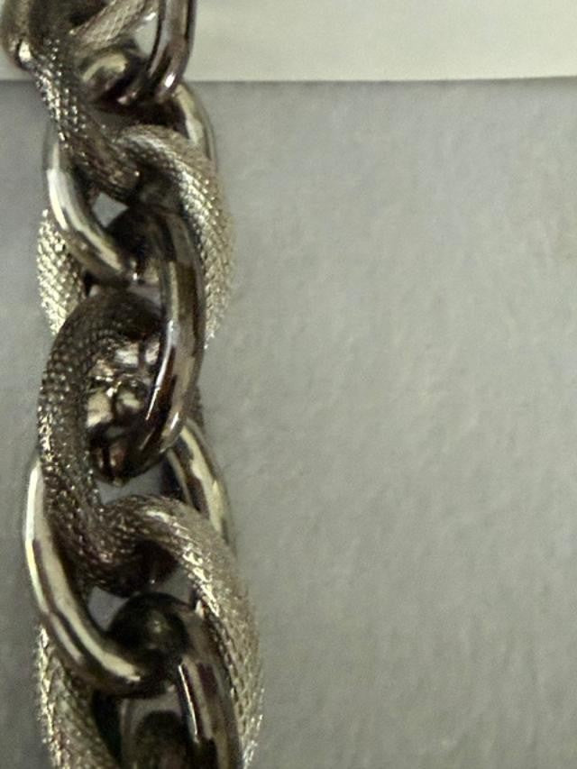 Vintage Silver Tone Chunky Mesh Link Necklace, Alternating Textured Oval Links