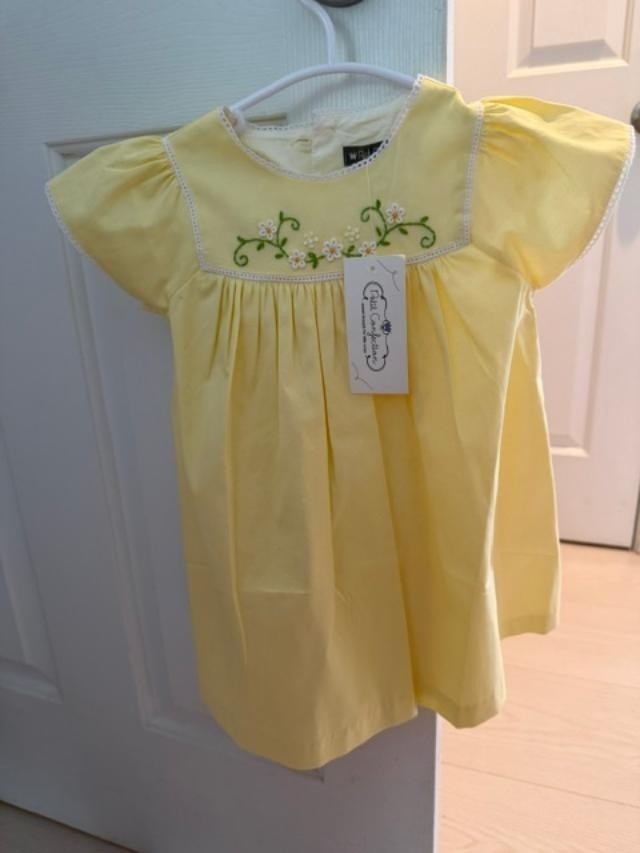 NWT Petit Confection Yellow Embroidered Daisy Dress Baby Girl 18M