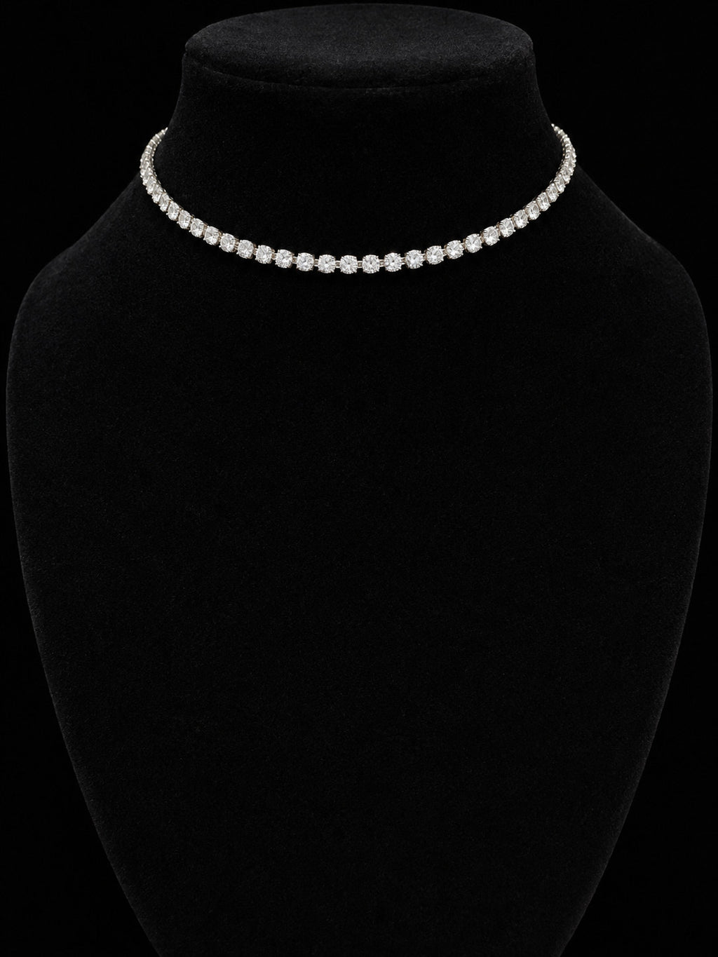Sparkling Silver Tone Rhinestone Tennis Necklace / Choker With Lobster Clasp De