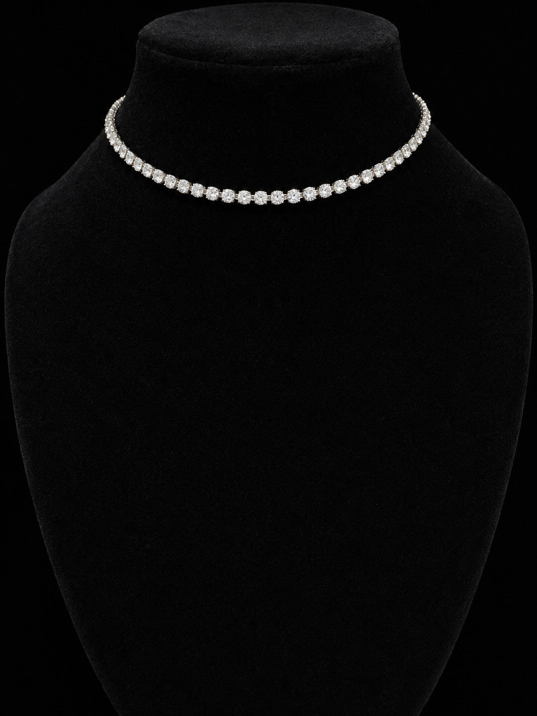 Sparkling Silver Tone Rhinestone Tennis Necklace / Choker With Lobster Clasp De