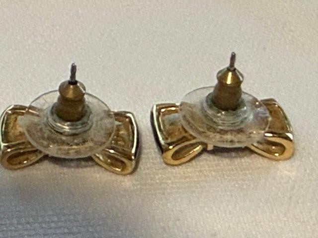 Kate Spade Black Enamel And Goldtone Bow Earrings