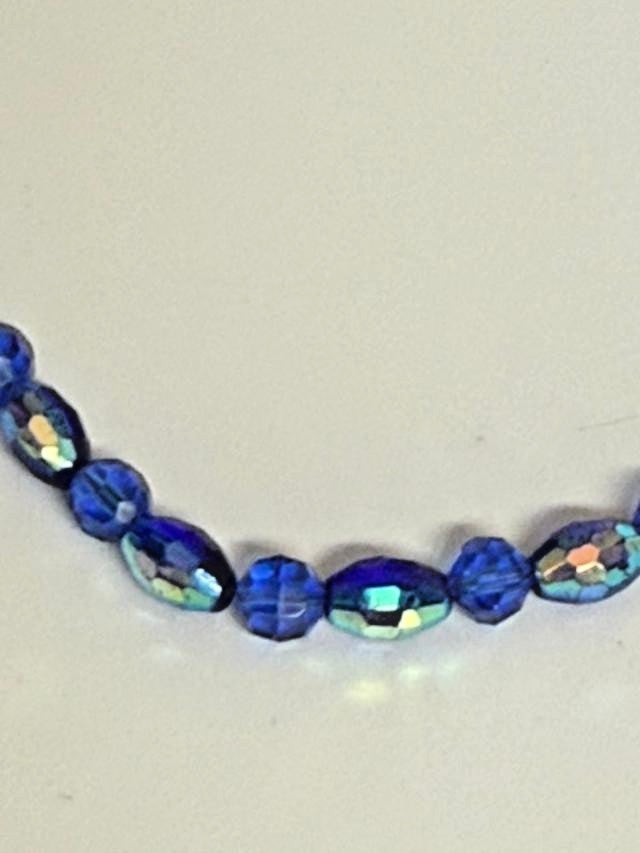Blue Faceted Glass Bead Necklace 18" AB Accent Silver Tone Toggle
