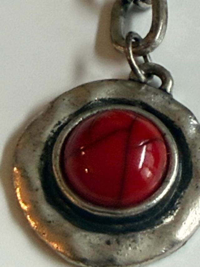Boho Silver Tone Red Turquoise Color Cabochon Lariat Necklace 26