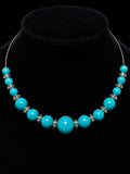 Turquoise Color Beaded Collar Necklac\e Rhinestone Spacers Costume Jewlelry