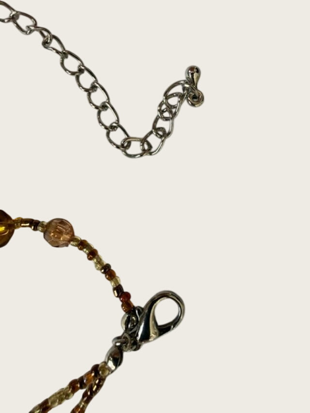 You & I Amber Brown Multistrand Beaded Necklace Earrings Set Boho