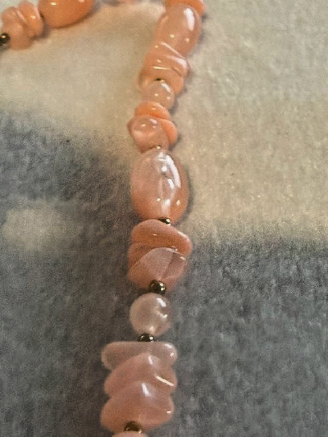 Pink Beaded Necklace With Gold Tone Clasp and Spacers