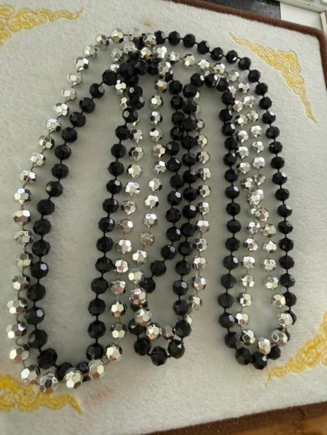 26" continuous loop / no clasp, lightweight plastic faceted bead necklace in bla
