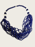 24" navy blue and white multi-strand beaded statement necklace