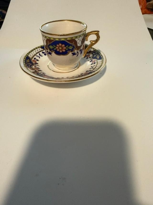 Vintage Alemdar Porselen Turkey Demitasse Cup & Saucer Floral Gold Gilt
