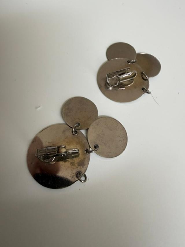 silver-tone disc dangle earrings with a modern sequin / coin-disc chandelier sty