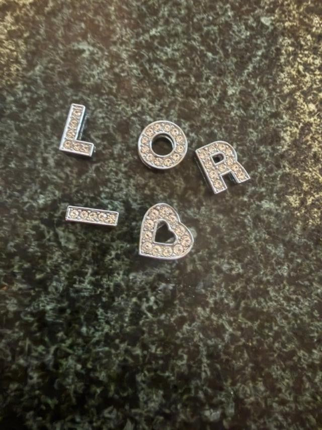 Silver Tone Rhinestone Letter & Heart Slide Charms Spacer Beads Lot of 5