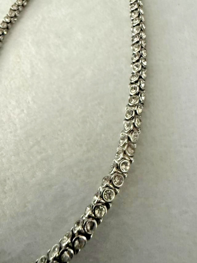 Silver Tone Clear Rhinestone Tennis Choker Necklace 13-16" Adjustable
