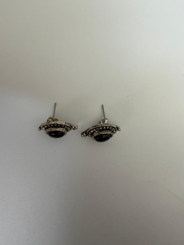 Vintage Set of Black and Silver pierced Earrings Costume Jewelry