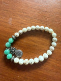 Handmade White Howlite Aqua Bead Stretch Bracelet Pineapple Charm