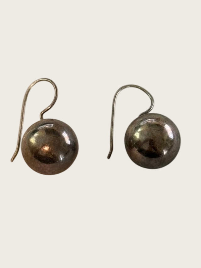 Vintage 16mm Hollow Silver tone Ball Drop Hook Earrings