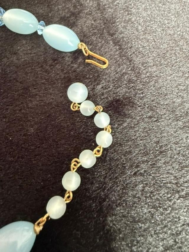 Vintage Necklace Gold Tone Blue Glass Bead 36"