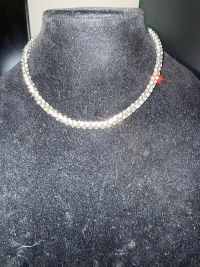 Silver Tone Clear Rhinestone Tennis Choker Necklace 13-16" Adjustable
