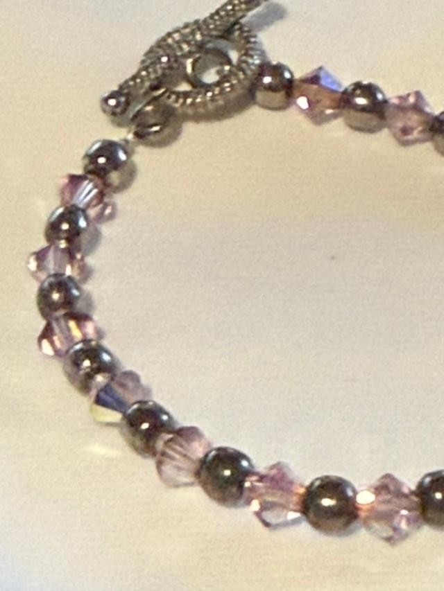 Purple $ Clear Crystal Bead Toggle Clasp Bracelet