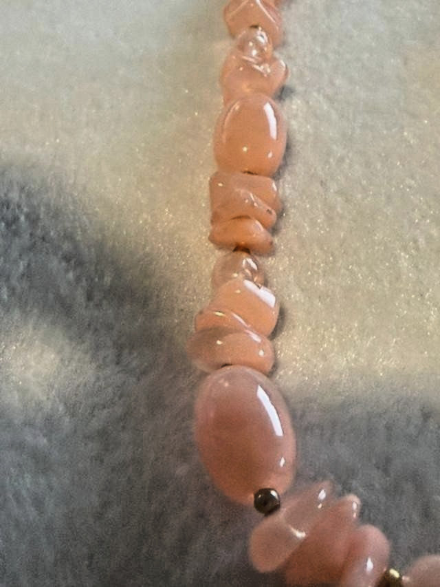 Pink Beaded Necklace With Gold Tone Clasp and Spacers