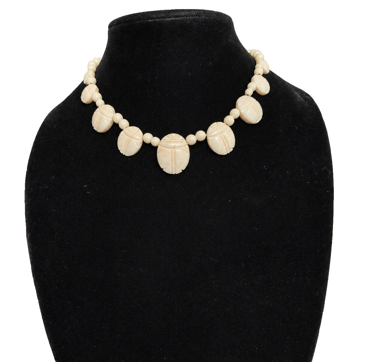 Vintage 1970s Carved Scarab Choker Necklace Egyptian Revival 15in