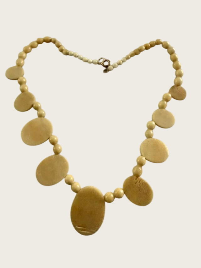 Vintage 1970s Carved Scarab Choker Necklace Egyptian Revival 15in