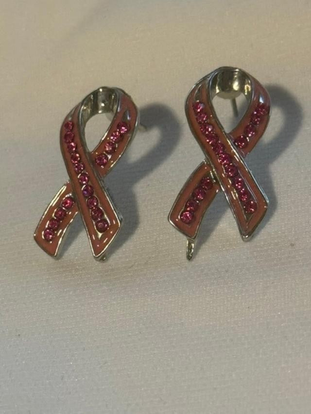 Women's Pink Ribbon Breast Cancer Awareness Stud Earring Jewelry - Rhinestones