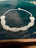Silver Tone Clear Rhinestone Woven Mesh Choker Necklace Adjustable 17"