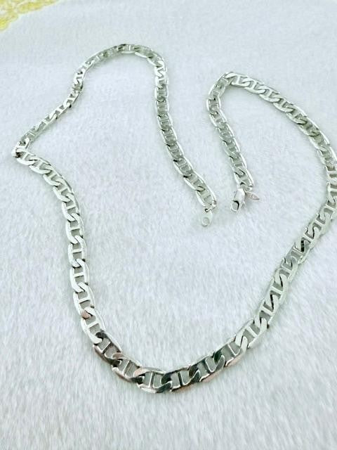 GS Signed Silver Tone Flat Geometric Link Chain Necklace 23 Inch