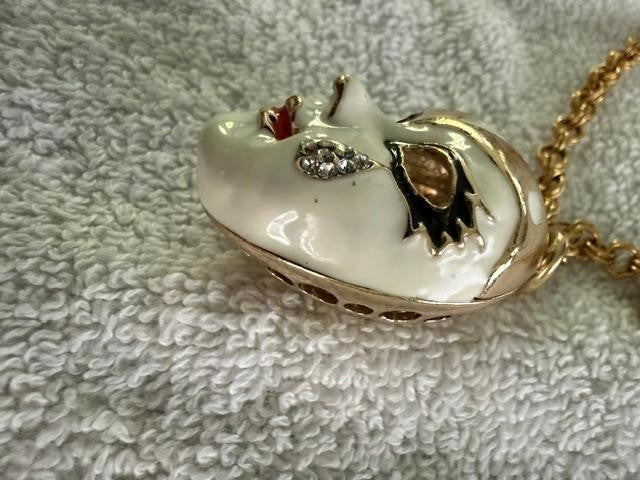 Vintage Gold Tone Venetian Masquerade Mask Pendant Necklace Enamel Rhinestone 31