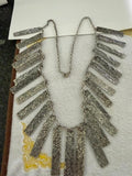 Vintage Silver Tone Fringe Statement Necklace Textured Bar Pendants 35"