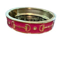 Vintage Pink Enamel Rhinestone Hinged Bangle Bracelet Gold Tone Art Deco Style