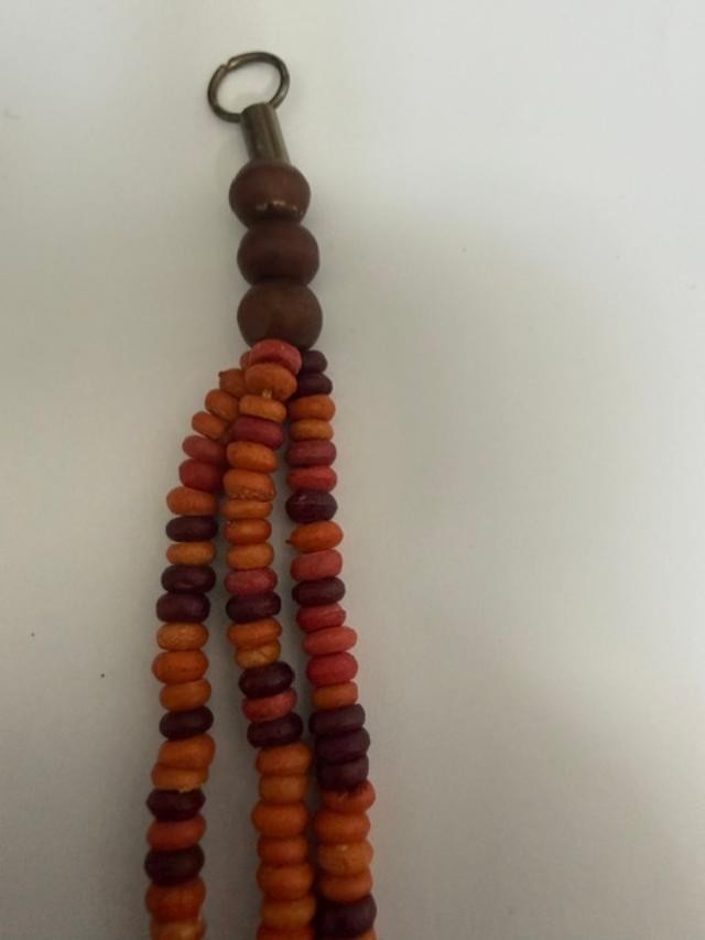 Boho Tribal Bead Necklace Earrings Set Orange Red Brass Tone Dangles