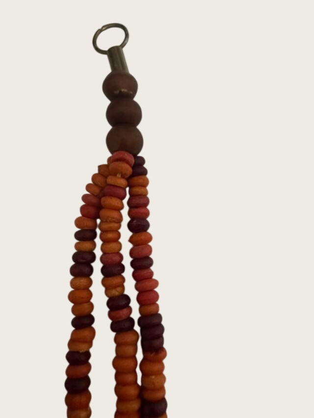 Boho Tribal Bead Necklace Earrings Set Orange Red Brass Tone Dangles