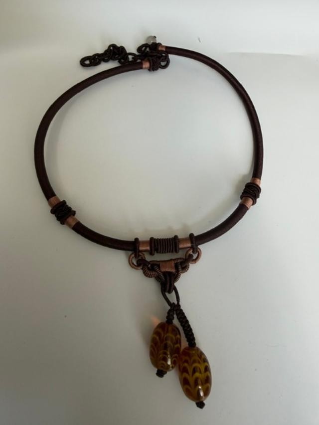 Unbranded Lampwork Glass Bead Dangle Cord Necklace Chinese Knot Boho Artisan