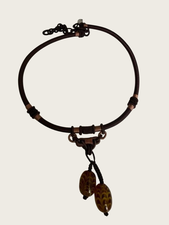 Unbranded Lampwork Glass Bead Dangle Cord Necklace Chinese Knot Boho Artisan