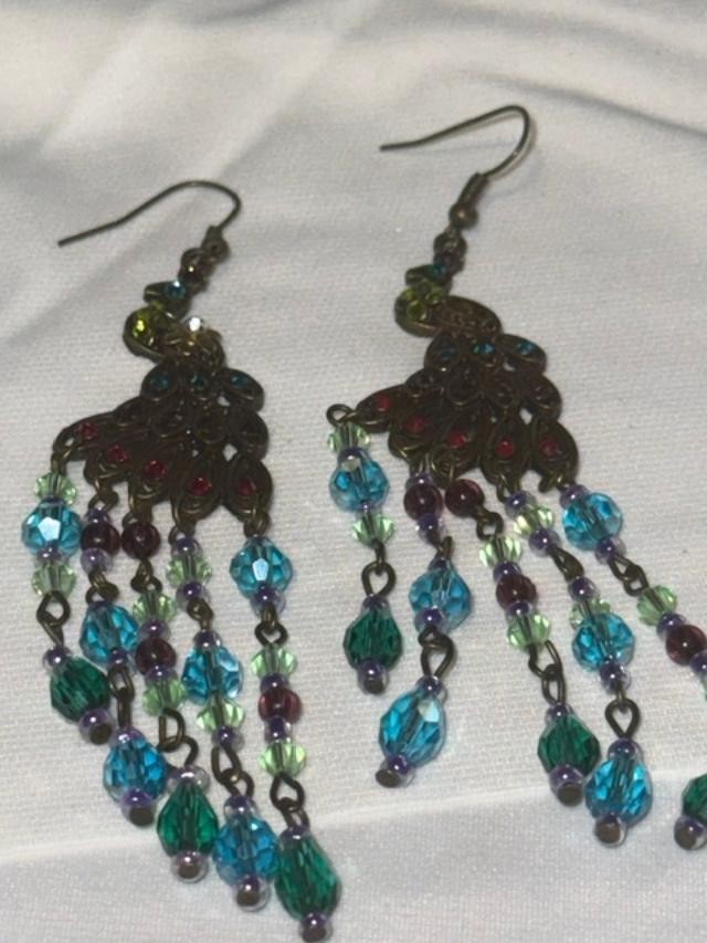 peacock rhinestone and crystal earrings
