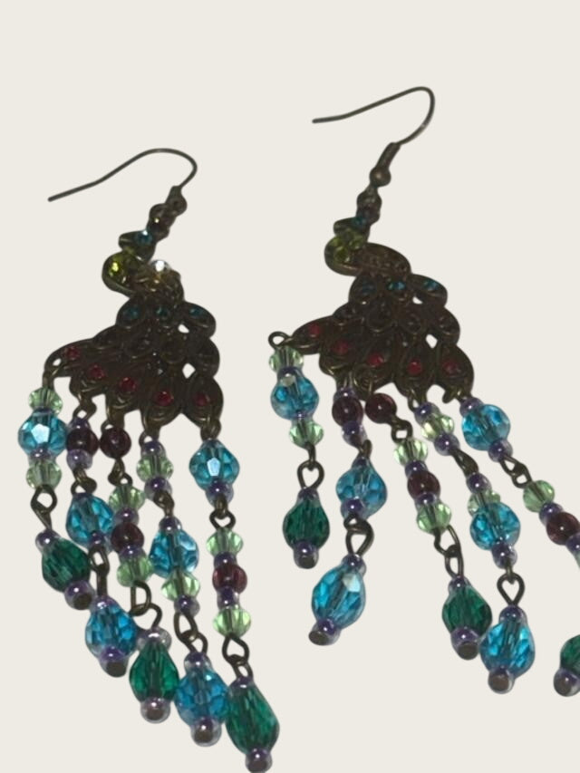 peacock rhinestone and crystal earrings