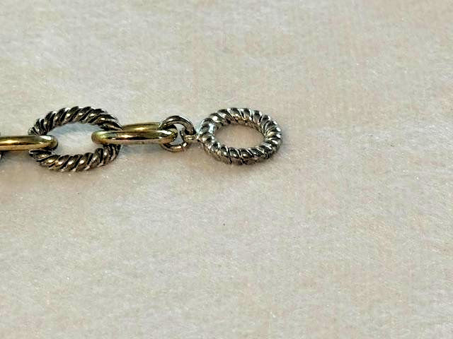 Two Tone Gold Silver Rope Textured Oval Link Bracelet 7 Inch