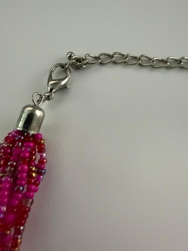 Multi Strand Boho Beaded Necklace Matching Earrings Purple Pink Set 30 inch
