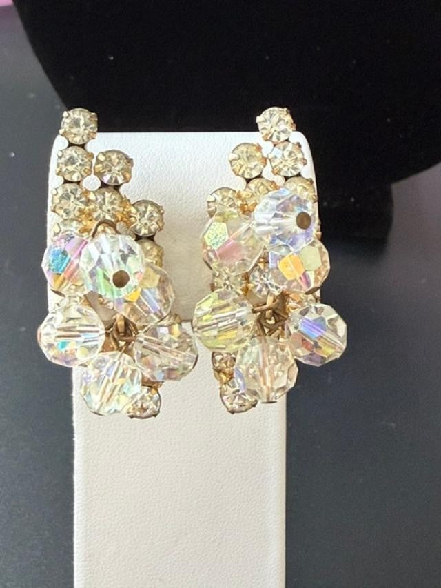 Vintage AB Rhinestone Earrings clip-on