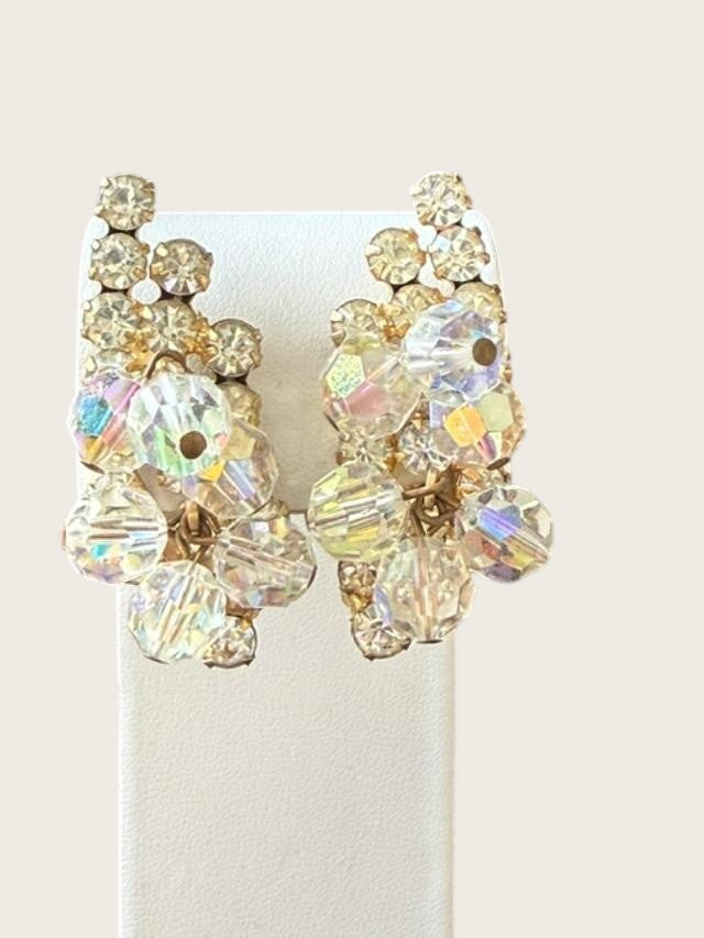 Vintage AB Rhinestone Earrings clip-on