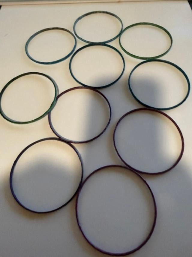 Set of 10 Multicolor Distressed Metal Bangle Bracelets Boho Stackable
