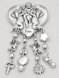 Cherub Hope Love Faith Dangle Drop Heart Brooch Pendant Vintage Silver Tone 3.5"